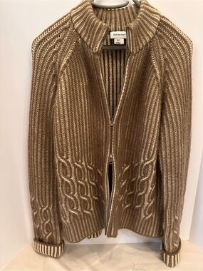 Find Me Now Taupe Ribbed Zip-Front Cable Cardigan